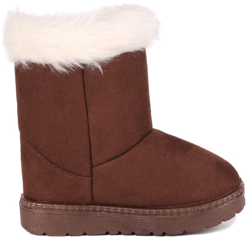 Femizee Toddler Girls Boots Warm Winter Snow Boots for Kid Boys Flat Button Size 8 Toddler,Coffee 26 - Image 4